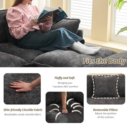WUTUTUEE 41'' Modern Chenille Oversized Chair, Upholstered Accent Living Room Chair with Extra Thicked Deep Seat, Single Lounge Chair for Bedroom, Small Apartment, Dark Grey - color: Dark Grey, size: 41'' Single Seat