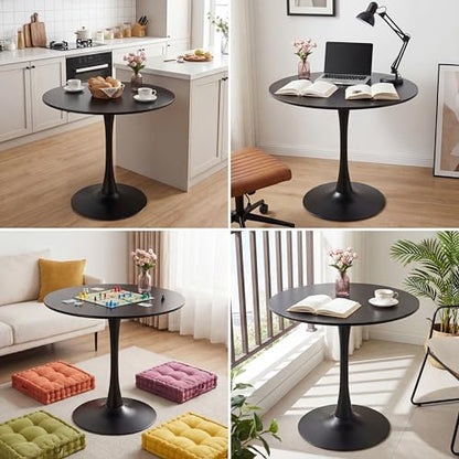 LeTinn 31.5" Round Dining Table for 4, Mid-Century Modern Pedestal Base Kitchen Table for Small Space – Compact Design for Breakfast Nook, Apartment, Dorm, Easy Assembly, Black