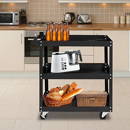 TUFFIOM 3 Tier Rolling Tool Cart, 330 Lbs Capacity, with Ergonomic Handle, Black - color: Black
