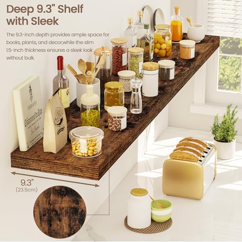 Vivelove Floating Shelves 9 inch Deep 48”Long Set of 2, Rustic Brown | Easy Install With Hardware, 1.5" Thick, Invisible Brackets, Wall Mounted, No Sagging, For Any Room - color: Rustic Brown, size: 48”wx9.3”dx1.5”h