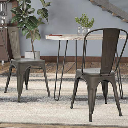 Devoko Metal Indoor-Outdoor Chairs Distressed Style Kitchen Dining Chairs Stackable Side Chair with Back Set of 4 (Gun) - color: Gun