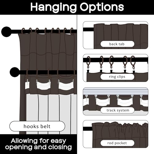 63 Inch Length Dark Chocolate Brown Linen Blackout Curtains for Bedroom, Thermal Insulated Black Out Back Tab Rod Pocket Drapes 63 Inches Long 2 Panels Set - color: Dark Brown, size: 50"W x 63"L (Pack of 2)