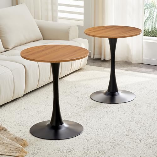 23.6" Round Dining Table, Mid-Century Modern Tulip Table with Thickened Tabletop & Metal Pedestal, Circle Bistro Table for Kitchen, Small Places, Apartments, Cafe - color: Wood, size: 23.6" dining table