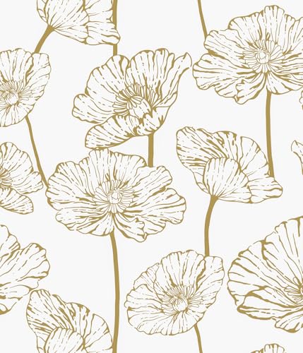 Floral Peel and Stick Wallpaper Self Adhesive Contact Paper | 17.3inx196.8in Gold and Beige Wallpaper Removable Decorative Wallpapers for Bedroom Bathroom Cabinets Decor Vinyl - color: Gold and Beige, size: 17.3" x 196.8"