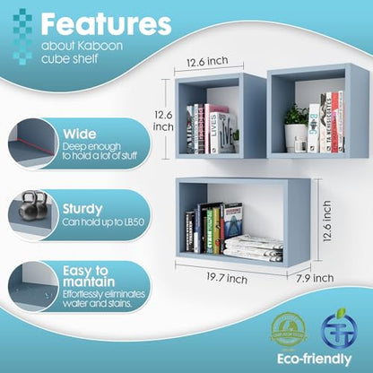 Wall Mount Shelf Set of 3, Floating Cube Shelves for Space Discovery Home and Commercial Use, Large Size Shelves Set, Peace Blue - color: Peace Blue, size: Set3