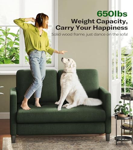Welzona Loveseat, 51" Small Couch, Teddy Love Seat, Small Loveseat Sofa | Comfy Teddy Fabric, Tool-free Setup, Washable Covers, All-wood Small Sofa Couch for Living Room, Bedroom, Small Spaces, Green - color: Green, size: loveseat