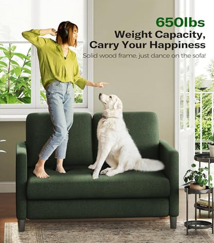 Welzona Loveseat, 51" Small Couch, Teddy Love Seat, Small Loveseat Sofa | Comfy Teddy Fabric, Tool-free Setup, Washable Covers, All-wood Small Sofa Couch for Living Room, Bedroom, Small Spaces, Green - color: Green, size: loveseat