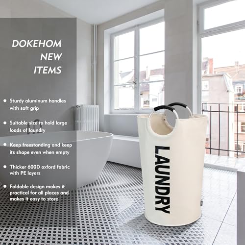 DOKEHOM 125L X-Large Laundry Basket Bag, Collapsible Tall Hamper, Beige | Freestanding tall washing bin & foldable laundry bag. Extra large clothes storage basket with durable sturdy handles - color: Beige, size: 125L