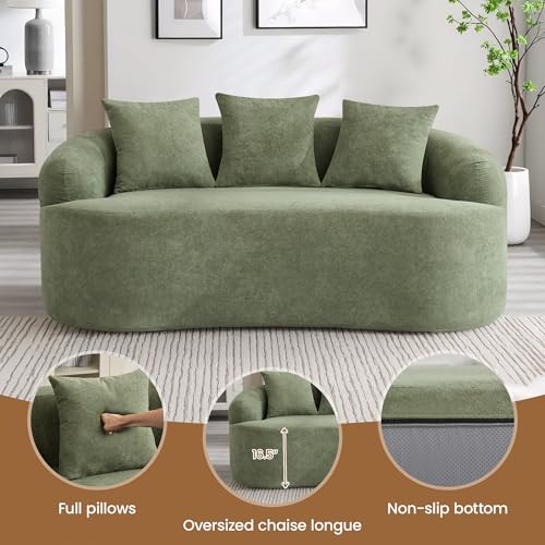 65" Boneless Loveseat Sofa Couch, Modern Comfy Curved Cloud Sofa, Chenille Deep Seat Love Seat Couches for Living Room, No Assembly, Green - color: Green, size: Loveseat Sofa