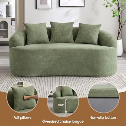 65" Boneless Loveseat Sofa Couch, Modern Comfy Curved Cloud Sofa, Chenille Deep Seat Love Seat Couches for Living Room, No Assembly, Green - color: Green, size: Loveseat Sofa