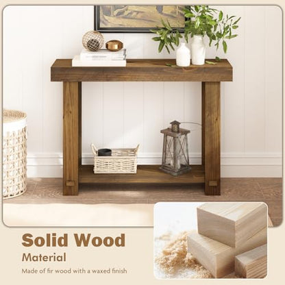 42.5" Solid Wood Console Table for Entryway, Narrow Sofa Table | Farmhouse, with Storage Shelf, Thickened Tabletop and Legs, Skinny Behind Couch Sofa Tablefor Living Room, Hallway, Foyer - size: 42.5"