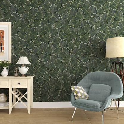 TOTIO Green Wallpaper Peel and Stick Dark Green Leaf Contact Paper 16x78inch Matte Thickened Waterproof Self-Adhesive PVC Wall Sticker Counter Top Stick Paper Green Leafy Plants Vinyl Wrap for Cabinet - color: Green, size: 16" x 78"
