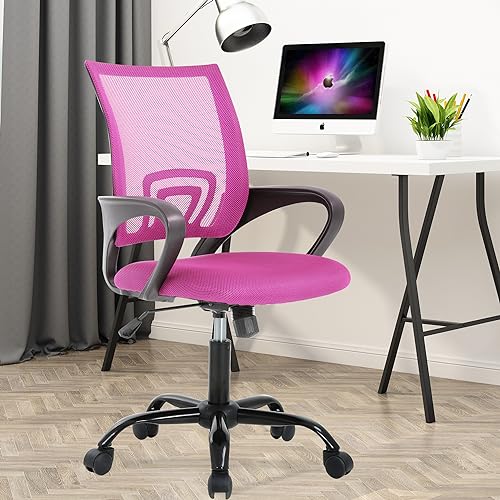 PayLessHere Office Computer Chair Ergonomic Cheap Desk Chair Adjustable Comfortable Mid Back Task Rolling Swivel with Lumbar Support for Home Office (Pack of 1, Pink) - color: Pink, style: pack of 1