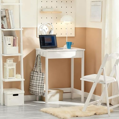 Haotian Small Desk with Drawers, Mini Writing Table, Vanity Table Computer Workstation Children Teenagers Desk with Hooks, White FWT43-W