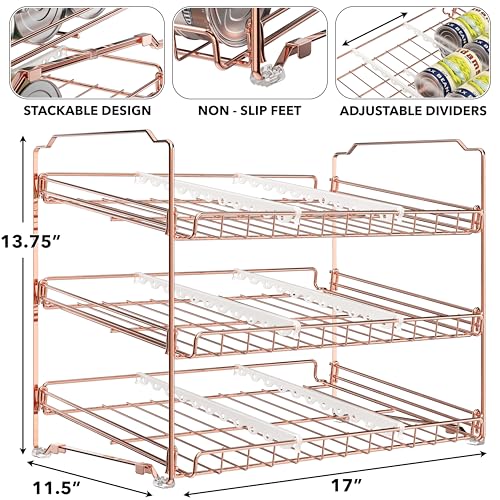 Simple Houseware 3-Tier Stackable Can Organizer Rack 36 Cans, Rose Gold | Can Food Storage Dispenser for Pantry/Cabinet, Adjustable Dividers – 11.5" D x 17" W x 13.75" H - color: Rose Gold