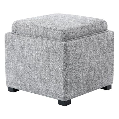 CHITA Storage Ottoman Cube with Tray Lid, Small Footstool with Storage, Square End Table for Living Room and Bedroom, Fabric in Pebble Grey - color: Pebble Grey