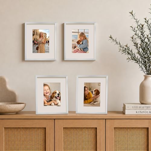 8x10 Picture Frame Set of 9, 10x8 Photo Frames with Plexiglass for 5x7 Pictures with Mat or 8x10 Without Mat, Art Collage for Wall Gallery and Tabletop Display, 8 x 10 Frame Silver - color: Silver, size: 8x10