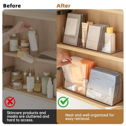 PAVSTINE 2 Pack Clear Medicine Cabinet Organizer, Slim Open Face Mask Storage Box for Sheet Masks and Skincare, Space-Saving Makeup Holder for Bathroom, Vanity, Countertop - size: U-shaped Clear