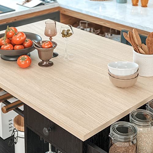 IRONCK Kitchen Island Cart with Wheels for Kitchen and Dining Room | Wine Rack, Drawers, Open Shelves, Storage, Drawer Space - color: Black