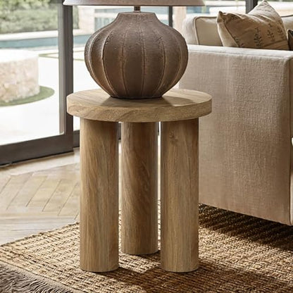 LuxenHome Round End Table,19" Small Side Table for Living Room, Dark Oak | Wooden Couch Side Tables With 3 Pillar Legs, Accent Table for Living Room, Bedroom - color: Dark Oak-s
