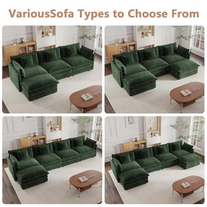 Modular Sectional Sofa, 146.5 Inch U Shaped Couch Set for Living Room, 4-Seater Comfy Cloud Couches with Two Movable Ottoman, DIY Combination, Chenille, Evergreen - color: Evergreen, size: 146.5 Inch- U
