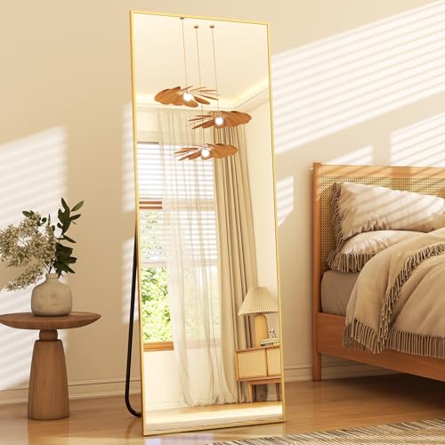 58"x18" Full Length Mirror Full Body Mirror Freestanding Hanging or Leaning Rectangle Floor Mirror Aluminum Alloy for Bedroom Bathroom Living Room,Gold - color: Gold, size: 58"L x 18"W