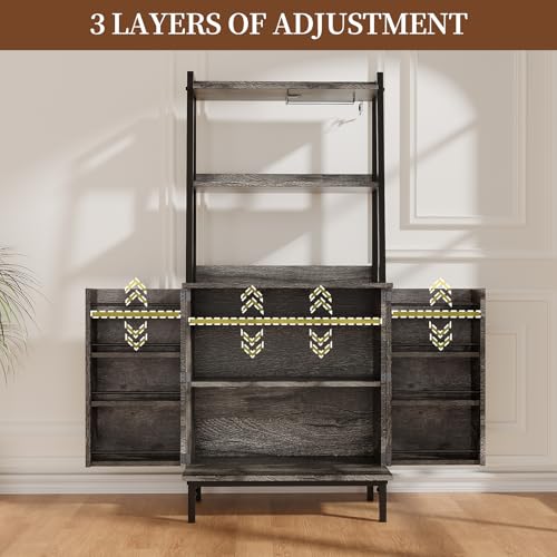 58” Pantry Cabinets with Microwave Shelves, Freestanding Kitchen Storage Cabinet with Adjustable Shelves, Buffet Cupboards for Kitchen, Dining Room, Living Room Use, Dark Gray Oak - color: B-58" Dark Grey