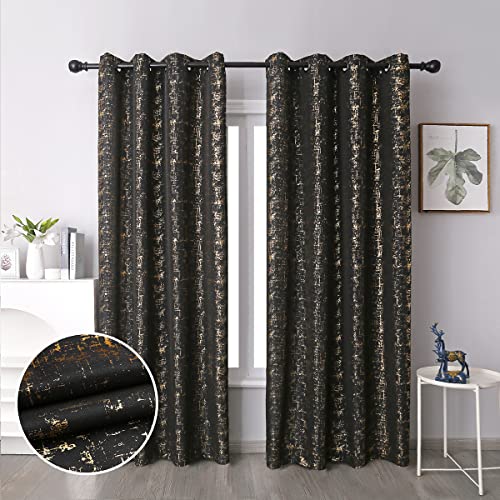 Taisier Home Gold Foil Print Linen Textured Curtains Geometric Dots Pattern Design Curtains for Nursery Toy Room Thermal Insulated Window Treatment 2 Panels 54" L,Black and Gold Drapes Print - color: Black/Gold, size: 52"W x 54"L (Pack of 2)