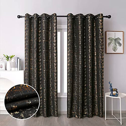Taisier Home Gold Foil Print Linen Textured Curtains Geometric Dots Pattern Design Curtains for Nursery Toy Room Thermal Insulated Window Treatment 2 Panels 54" L,Black and Gold Drapes Print - color: Black/Gold, size: 52"W x 54"L (Pack of 2)