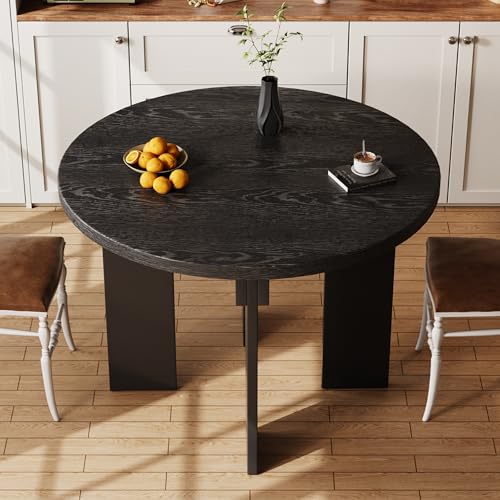 Rophefx 44.9" Round Dining Table for 4-6, Farmhouse Kitchen Table, Black | Modern wood table seats 4 to 6, with adjustable foot pads for stability in dining rooms, kitchens, or breakfast areas - color: Black