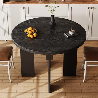 Rophefx 44.9" Round Dining Table for 4-6, Farmhouse Kitchen Table, Black | Modern wood table seats 4 to 6, with adjustable foot pads for stability in dining rooms, kitchens, or breakfast areas - color: Black