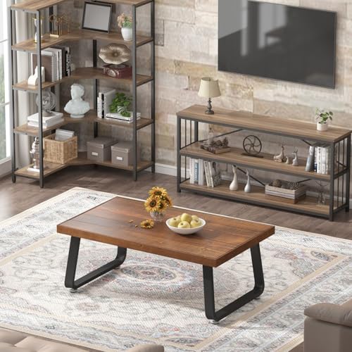 Rustic Coffee Table, Industrial Solid Wooden Tea Table,39 Inch | Farmhouse Real Wood Center Coffee Table, Modern Minimalist Rectangle Cocktail Table - size: 39 inch