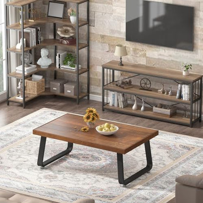 Rustic Coffee Table, Industrial Solid Wooden Tea Table,39 Inch | Farmhouse Real Wood Center Coffee Table, Modern Minimalist Rectangle Cocktail Table - size: 39 inch