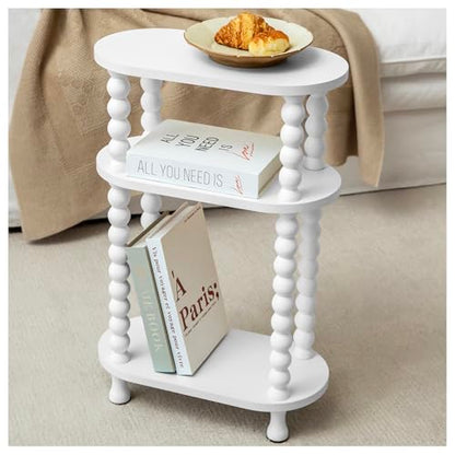 3-Tier Narrow Side Table, Slim End Table for Small Spaces | Skinny wooden side table with shelf storage. Ideal as living room accent or bedroom nightstand.Easy assembly, space-saving - color: White