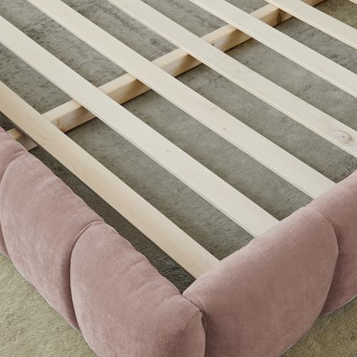 Chenille Fabric Upholstered Platform Bed Frame with Soft Headboard, Modern Low Profile Grounded Design, No Box Spring Needed, Sturdy MDF & Wood Frame, Neutral Style (Pink, King (U.S. Standard)) - color: Pink, size: King (U.S. Standard)