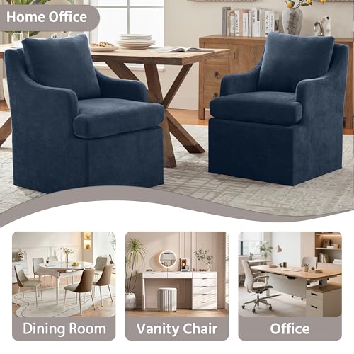 VKNOW Upholstered Dining Chairs Set of 2, Dining Room Chairs with Casters | Modern Rolling Dining Chairs with Armrest, Soft Chenille Fabric, Washable Cover, Easy Assembly, Living Room, Bedroom, Blue - color: Blue, size: 2
