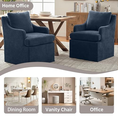 VKNOW Upholstered Dining Chairs Set of 2, Dining Room Chairs with Casters | Modern Rolling Dining Chairs with Armrest, Soft Chenille Fabric, Washable Cover, Easy Assembly, Living Room, Bedroom, Blue - color: Blue, size: 2