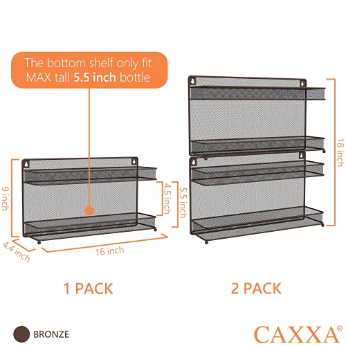 2 PK 2 Tier Mesh Kitchen Counter-top or Wall Mount Spice Rack Jars Storage Organizer, Bronze