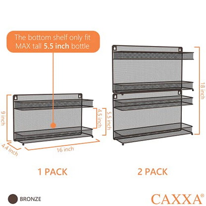 2 PK 2 Tier Mesh Kitchen Counter-top or Wall Mount Spice Rack Jars Storage Organizer, Bronze