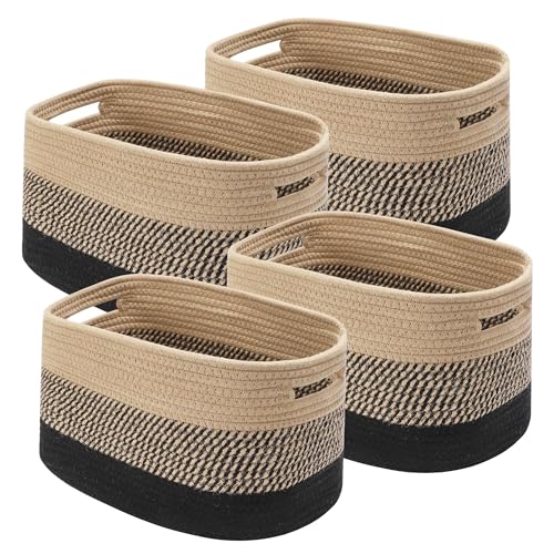 4 Pack Woven Storage Baskets for Organizing - Cotton Rope Baskets for Closet, Toys, Books, Towels, Durable Storage Bins for Shelves, Living Room, Bedroom, 14.76''Lx9.84''Wx8.86''H (Brown, 13") - color: Brown, size: 14.76"