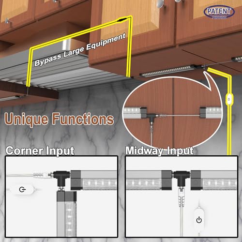 EBD Under Cabinet Lighting Plug in or Hardwired, 12 Pcs 12 Inch No Messy Wires Built-in Adjustable Cable LED Light, T-Connector Counter Lights for Smart Plug Kitchen Home Office 6500K 5400Lm 5 Cables - size: 12-Pack 5 Cables