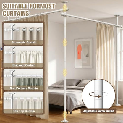 AKTOP Extra Long Room Divider Curtain Rod, No Drill Tension Rod, White | Adjustable 3.5-11ft(H) x 42-233"(W), Heavy Duty Floor-to-Ceiling Design for Stability, Damage-Free Setup, Large Space Privacy - color: White