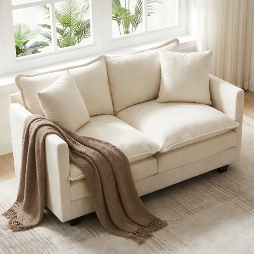 52" Loveseat Sofa, Cloud Love Seat Small Couches for Living Room | Comfy Chenille Modern Love Seat with 2 Pillows, Small Loveseat for Small Spaces, Living Room, Bedroom, Apartment, Beige, 52" - color: Beige, size: 52"