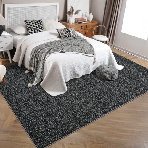 부분 러그 12.7 x 17.8cm(5 x 7인치) 세탁기 세탁 가능한 부분 러그 거실용 미끄럼 방지 얼룩 방지 모던 추상 침실 러그 컨템포러리 솔리드 스로우 러그 접이식 액센트 바닥 카펫, - color: 블랙., size: 5' x 7' (Rectangular)