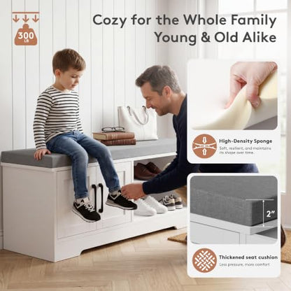 Farmhouse Shoe Storage Bench with 3-in-1 Entryway Storage & Padded Seat | 39.6" Wide Entryway Bench with Adjustable Shelves, Shoe Organizer & Side Storage Rack for Living Room, Bedroom, White - size: 39.6" Wide