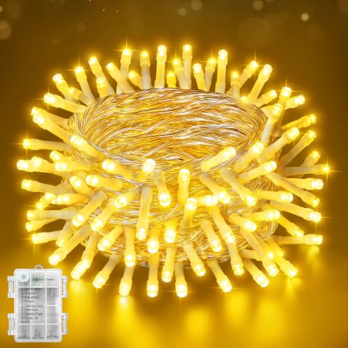 Ollny Fairy Lights Battery Operated, 100 LED 33FT Battery Powered String Lights, 8 Modes Waterproof LED Light for Bedroom Indoor Outdoor Camping Classroom Party Decor, Warm White - size: 33 FT