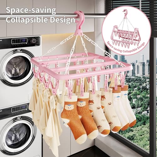 Laundry Drying Rack with 32 Clips, Foldable, Light Green - color: Light Green