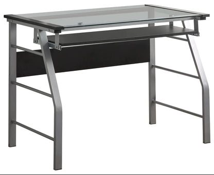 King's Brand Metal and Glass Top Home Office Computer Desk/Table, Silver Finish