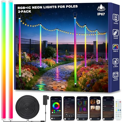 AILBTON 2-Pack 6.6FT RGB+IC Neon Ambient Light for Poles,Outdoor Clip-on Chasing Effect Lighting, Waterproof Neon Atmosphere Lights for Patio Outdoor Living Camping Party - size: 6.6FT