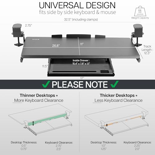 VIVO Large Keyboard Tray Under Desk Pull Out Platform with Pencil Drawer, Extra Sturdy C Clamp Mount, 27 (33 Including Clamps) x 11 inch Slide-Out Tray with Storage Drawer, Black, MOUNT-KB05-4D